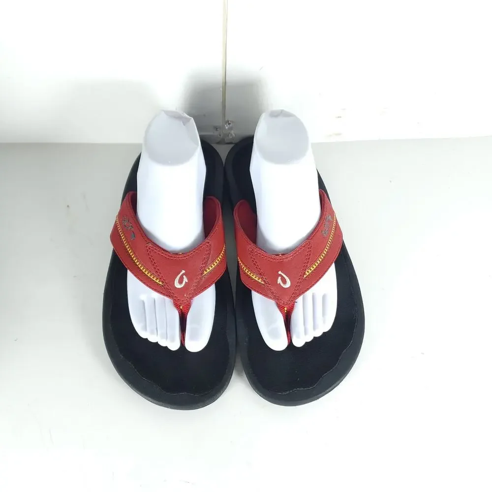 Olukai Kia'i II Men's US11 Hawaiian Lifeguard Red Slip On Flat Thong Sandals
